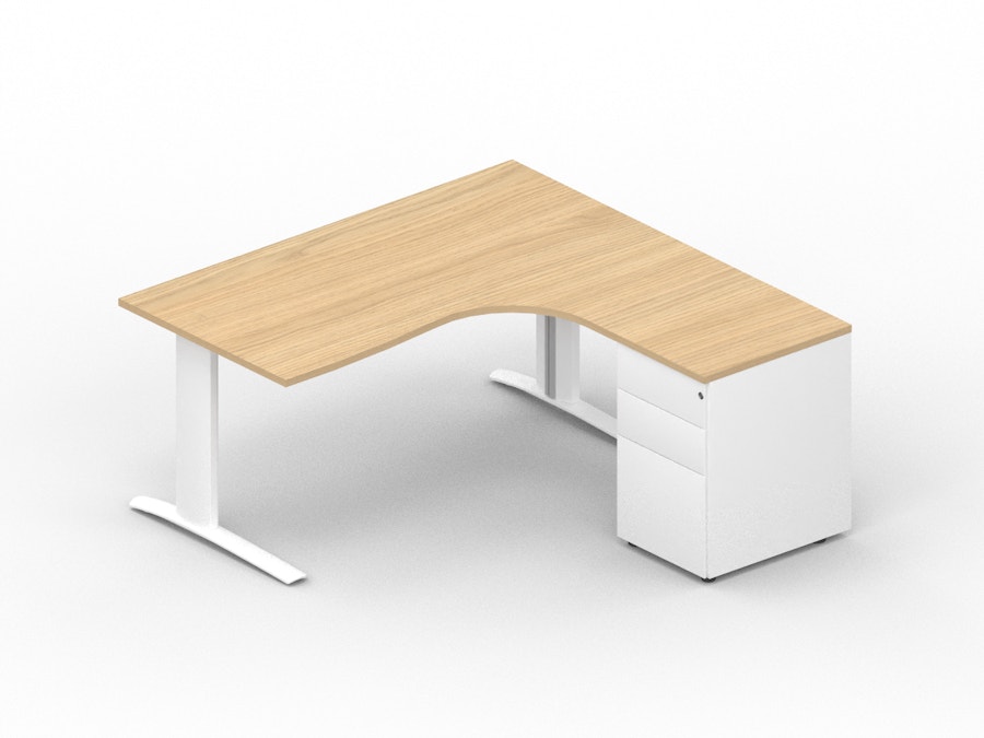 Asymmetric corner desk K1 with metal pedestal