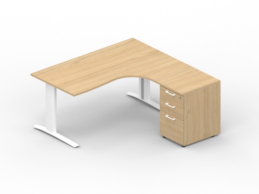 Asymmetric corner desk K1 with melamine pedestal