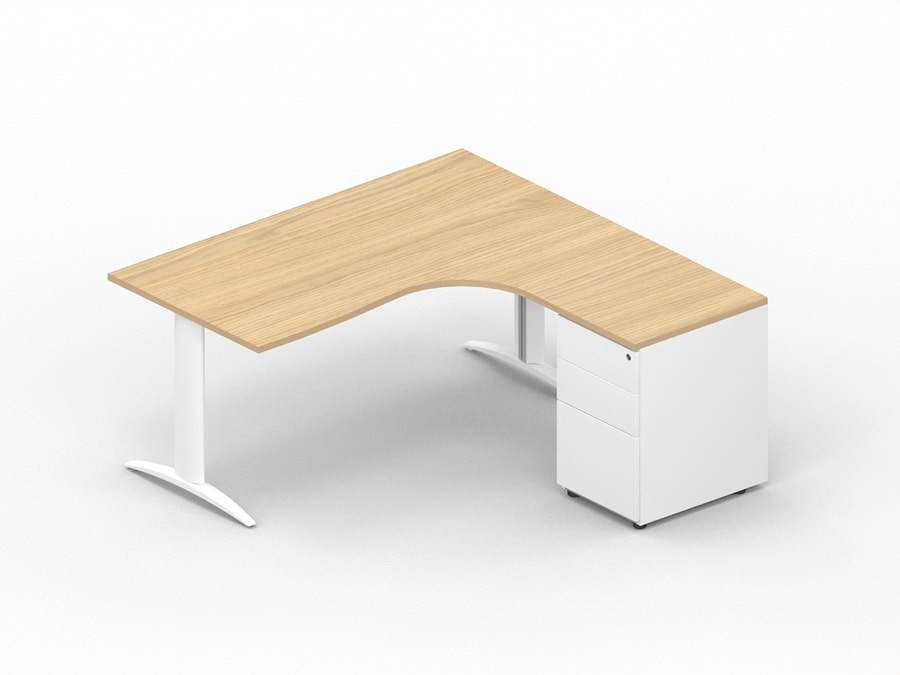 Asymmetric corner desk K2 with metal pedestal