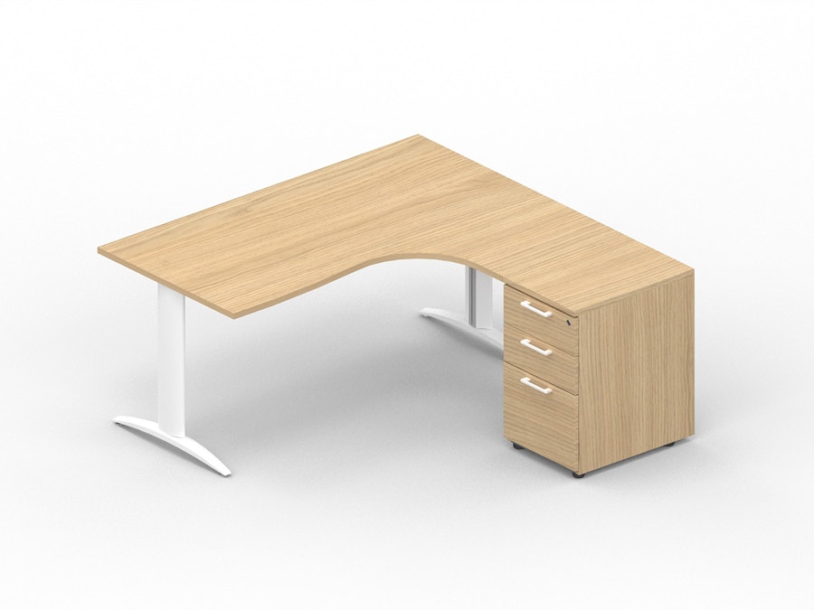 Asymmetric corner desk K2 with melamine pedestal
