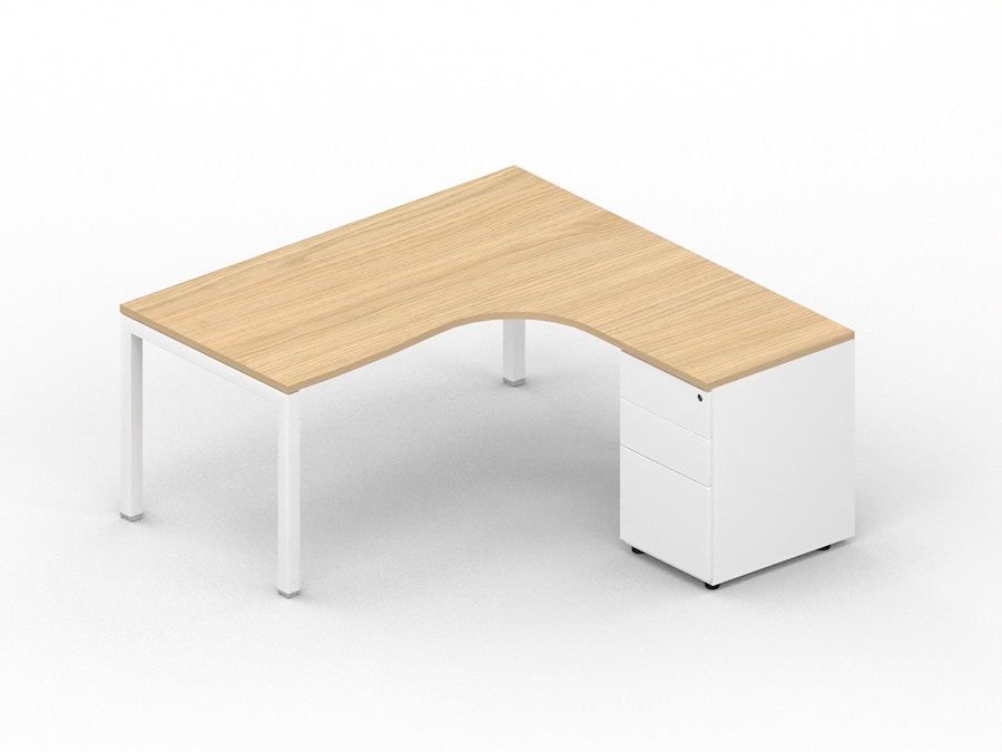 Asymmetric corner desk K3 with metal pedestal