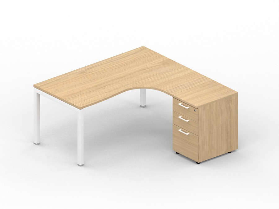 Asymmetric corner desk K3 with melamine pedestal
