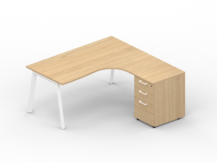 Asymmetric corner desk K8 with melamine pedestal
