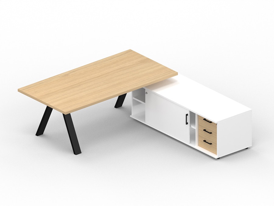 Rectangular desk X3 on extension cabinet