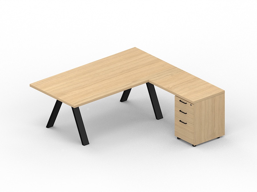 Corner desk X3 with extension table on pedestal